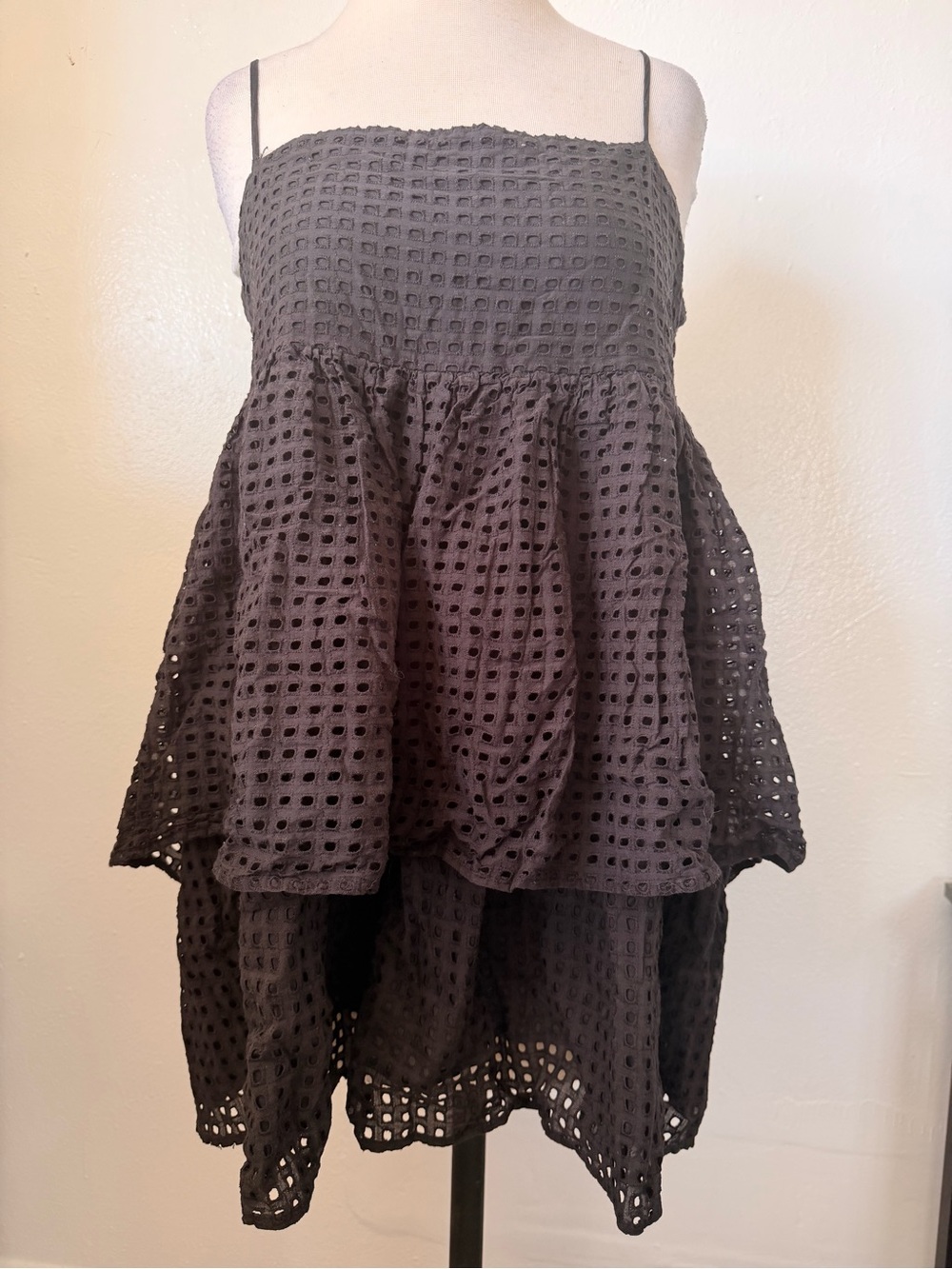 Urban Outfitters Black Eyelet High-Low Tiered Skirt